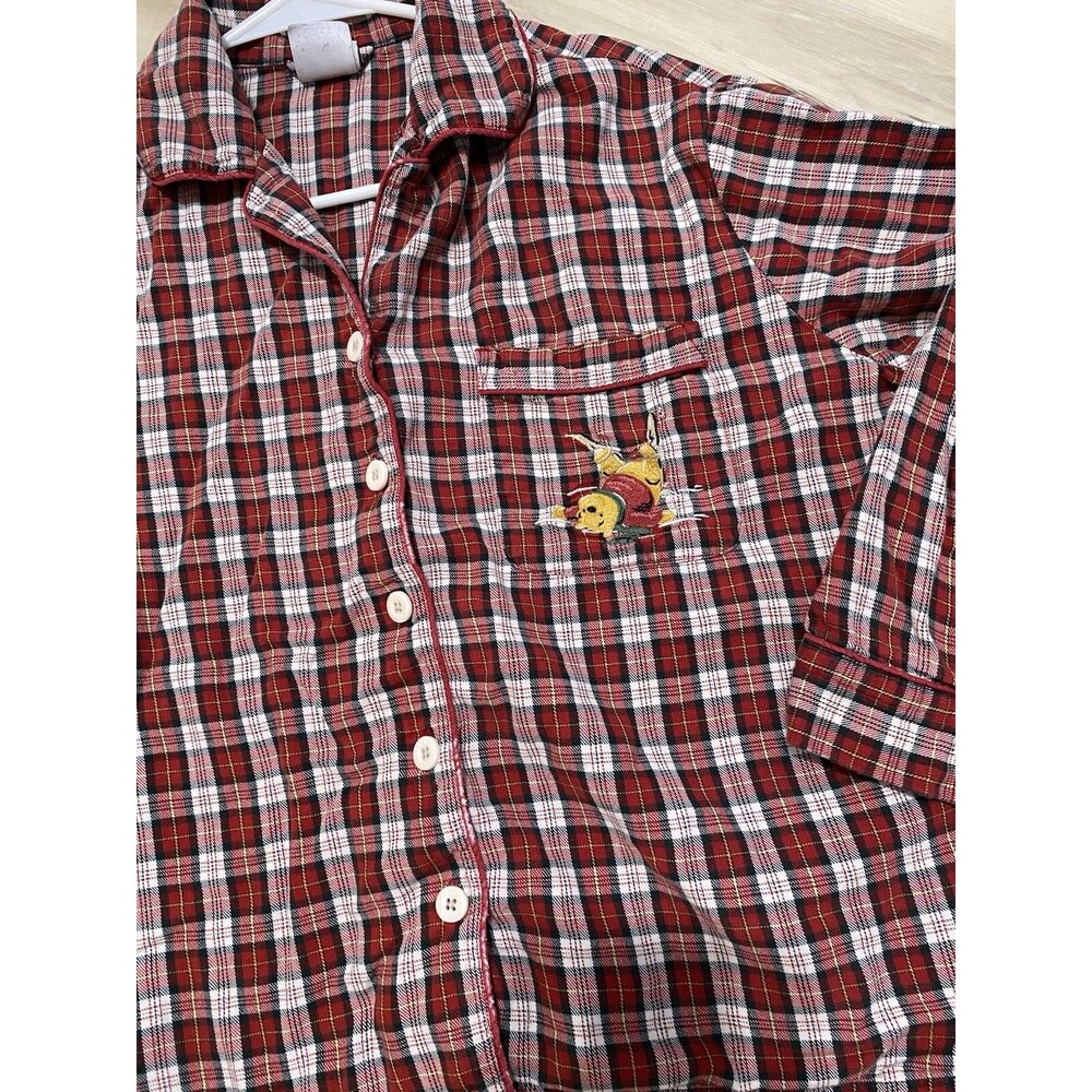 Vtg 90s Y2K Disney Store Winnie Pooh Pajama Plaid Night Shirt Holiday Buttons